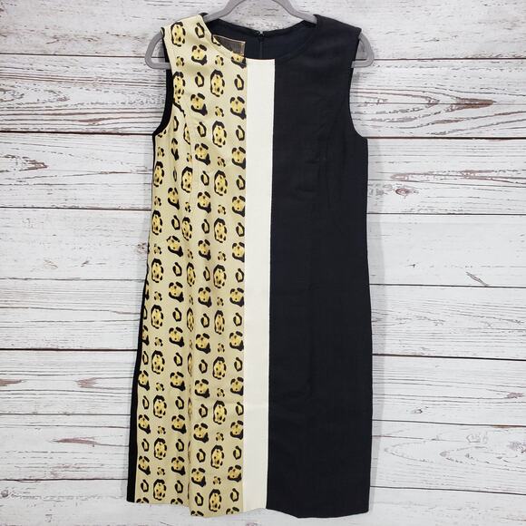 Giambattista Valli Paris Women's Linen Silk Color Block Sheath Dress Size 44 - Picture 1 of 13